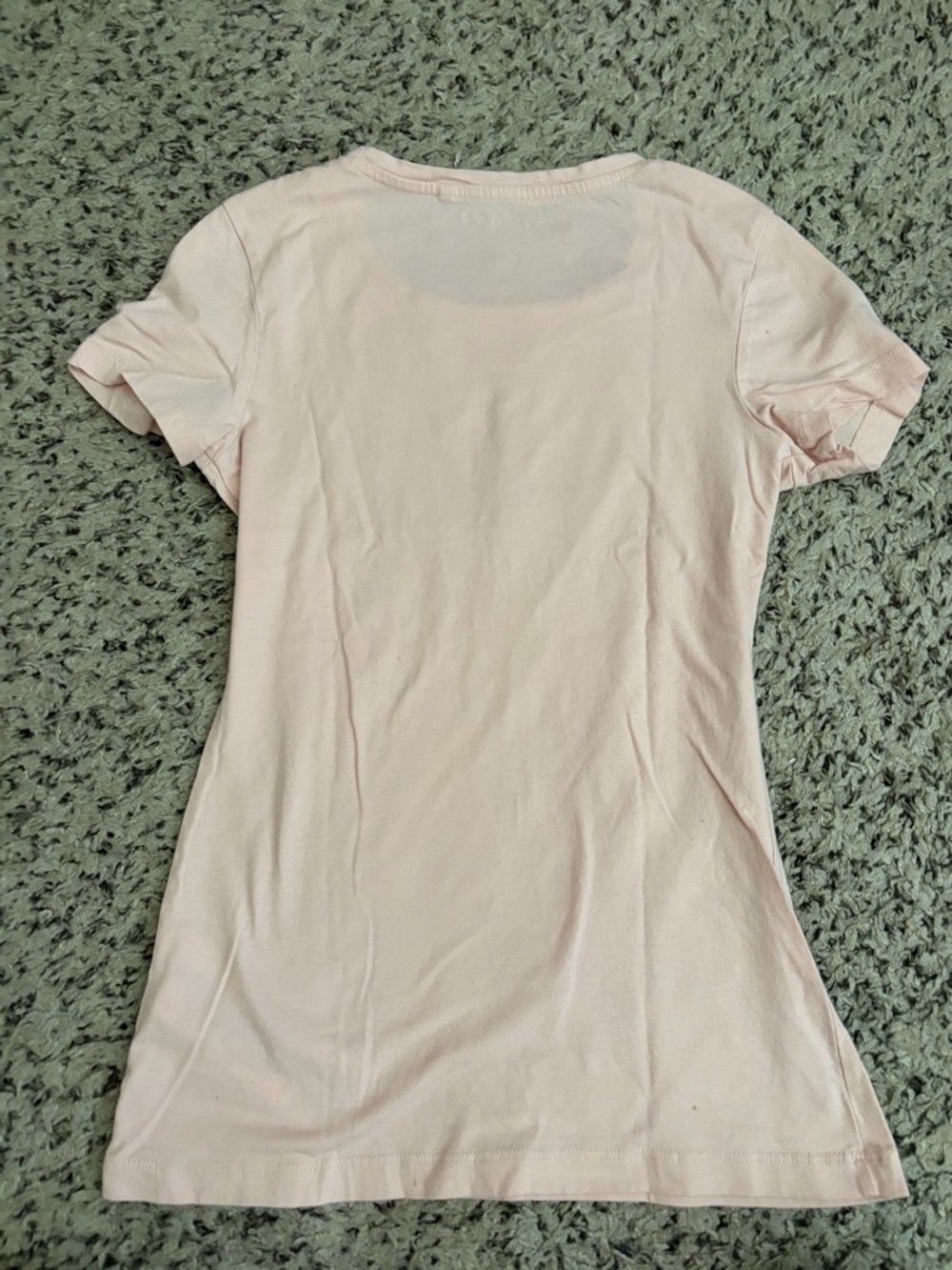 GUESS Light Pink Short Sleeve Tee with Rose Gold Sequin Logo - Picture 3 of 4